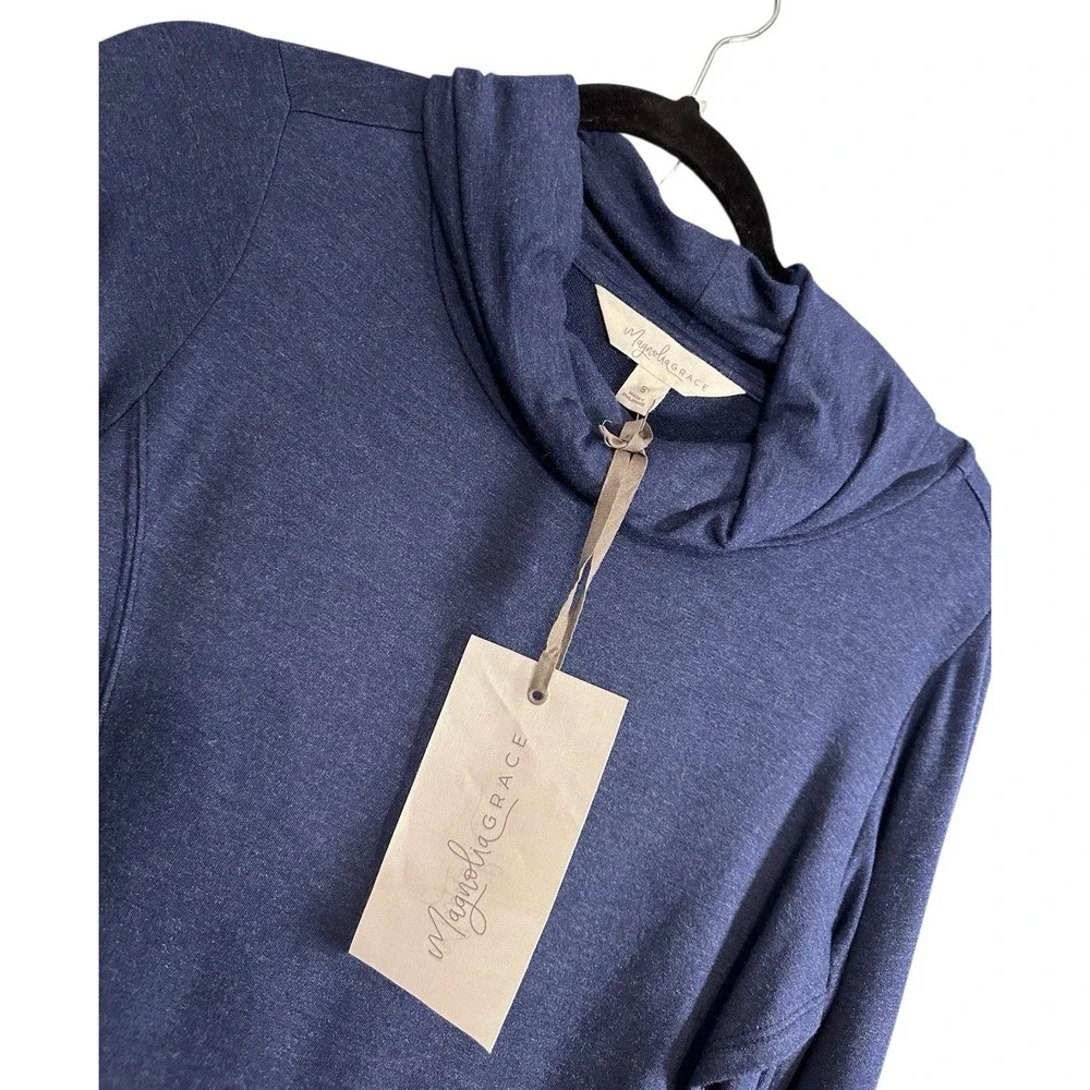 Magnolia Grace Blue Paedia Tulip Hem Cowl Neck French Terry Knit Top Small NWT - Picture 4 of 6